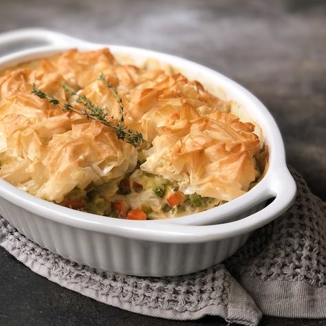 Phyllo Topped Chicken Pot Pie Chicken Pot Pie Phyllo, Best Greek Chicken, Winter Comfort Food, Egyptian Food, Pie Tops, Phyllo Dough, Chicken Pot Pie Recipes, Vegetable Stew, Greek Chicken