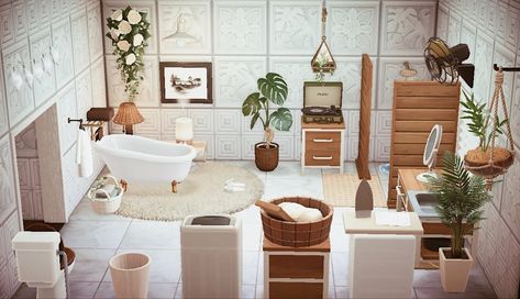 Bathroom Idea Animal Crossing, Acnh Cozy Bathroom, Cypress Bathtub Acnh, Acnh Washroom Ideas, Acnh Bathroom Laundry Room, Acnh Bedroom Ideas Aesthetic, Acnh Interior Designs Bathroom, A Home Bathed In Elegance Acnh, Acnh Bathroom Ideas Cottagecore