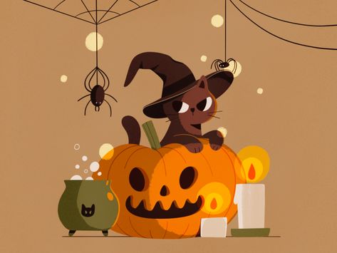 Halloween Illustrations Cute, Cute Art Halloween, Halloween Decorations Illustration, Cute Halloween Artwork, Simple Halloween Illustration, Thanksgiving Illustration Design, Spider Illustration Cute, Halloween Cute Illustration, Halloween Vector Illustration