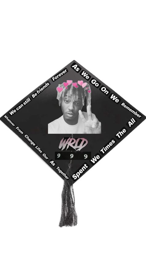 It has juice in the middle with his number 999 and lyrics to his song graduation Juice Wrld Graduation Cap, Graduation Cap Designs, Cap Designs, Graduation Cap, Juice, Projects To Try, Design