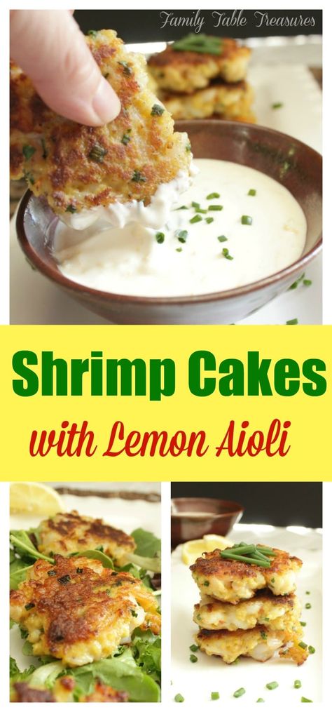 This is the Shrimp Recipe that all Shrimp lovers are going to be drooling over! These Easy Shrimp Cakes with Lemon Aioli combine boatloads of tender juicy Shrimp, crunchy Panko bread crumbs, chives and lemon to create one salivating combination! Shrimp Cake Recipe, Cakes With Lemon, Shrimp Cakes, Lemon Aioli, Appetizer Sandwiches, Bowl Party Food, Hot Appetizers, Juicy Shrimp, Shrimp Recipes For Dinner