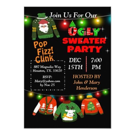 Ugly Christmas Sweater Invitations, Ugly Christmas Sweater Party Invitations, Ugly Sweater Christmas, Holiday Party Invitation, Christmas Holiday Party, Christmas Invitation, Christmas Sweater Party, Ugly Christmas Sweater Party, Christmas Black