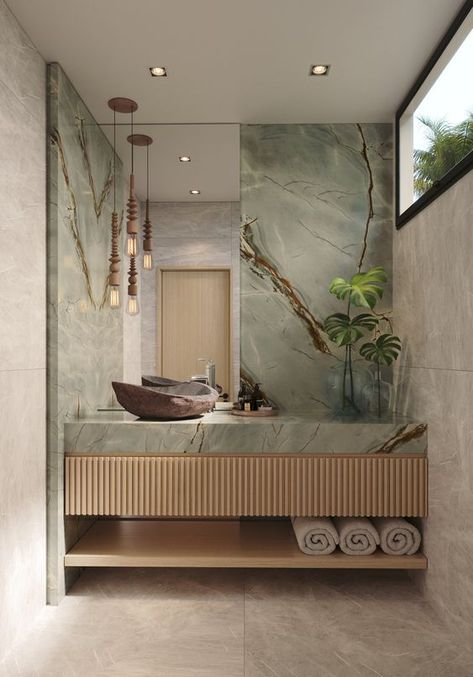 Light Green Bathrooms, Green Marble Bathroom, Casa Hobbit, Lavabo Design, Wooden Beds, Washroom Design, Bathroom Design Inspiration, Bathroom Design Decor, Toilet Design