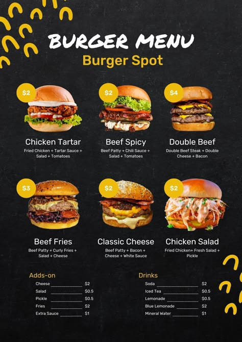 I will make menu deign, food menu, restaurant menu or chalkboard design Burger Menu Design Ideas, Burger Menu Design, Chalkboard Restaurant, Menu Burger, Street Food Design, Healthy Sandwich Recipes, Simple Family Meals, Menue Design, Burger Menu