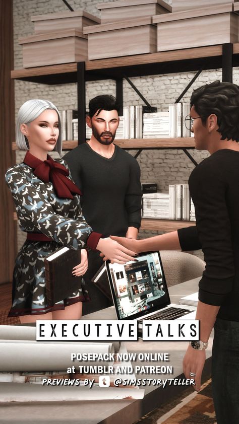 Posepack Executive Talks Desk Poses for a trio Sims 4 Detective Poses, Sims 4 Texting Pose, Ts4 Talking Poses, Sims 4 Interview Poses, Sims 4 Meeting Poses, Sims 4 Office Poses, Sims 4 Talking Pose, Sims 4 Sitting And Talking Poses, Sims 4 Conversation Poses