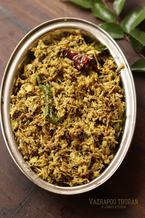 Vazhapoo Thoran - Vazhaipoo Porial - Banana flower stir fry Lunch recipes Jinoo's Kitchen Thoran Recipe, Pachadi Recipe, What To Eat For Breakfast, Low Carb Pancakes, Banana Flower, Stir Fry Recipe, Raw Mango, Dal Recipe, Keto Pancakes