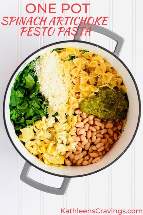 Hearty Meatless Meals, Pesto Pasta With Artichokes, Pesto Recipes Dinner Vegetarian, Pesto Artichoke Pasta, Vegetarian Oven Recipes, Dutch Oven Recipes Vegetarian, Vegan Dutch Oven Recipes, Vegetarian Dutch Oven Recipes, Vegan Dutch Oven