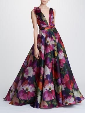 Marchesa | Shop Statement Couture Marchesa Couture, Marchesa Fashion, Organza Ball Gown, Organza Gown, Embroidered Cocktail Dress, Organza Gowns, Maxi Dress Outfit, Column Gown, A Line Gown