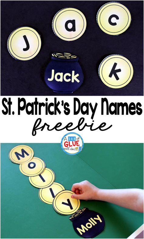 St. Patrick's Day Names – Name Building Practice Printable is a fun, hands-on activity that will have your students building their name in no time. This free, editable printable is perfect for toddlers, preschool, and kindergarten students. St Patricks Activities, March Lesson Plans, Name Building, Sant Patrick, March Lessons, Preschool Names, March Themes, March Crafts, St Patricks Crafts