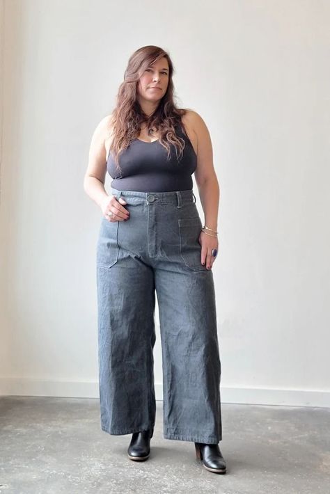 Oxbow Pants Sewing Pattern (PDF) Jeans Sewing Pattern, Curved Waistband, Denim Fabrics, Bridal Shirts, Pants Sewing, Pants Sewing Pattern, Long Sleeve Knit Dress, Pattern Brands, Womens Sewing Patterns