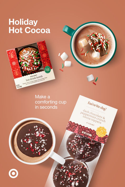 Set up your at-home hot cocoa bar with drink bombs, marshmallows & fun toppings. Stack it up for your holiday hostings & it’ll be everyone’s favorite corner. Pro Tip: Keep different recipes handy & try a new flavor every day. Holiday Hot Drinks, Target Christmas, Hot Cocoa Bar, Cocoa Bar, Chocolate Topping, Target Brands, Mini Marshmallows, New Flavour, Different Recipes