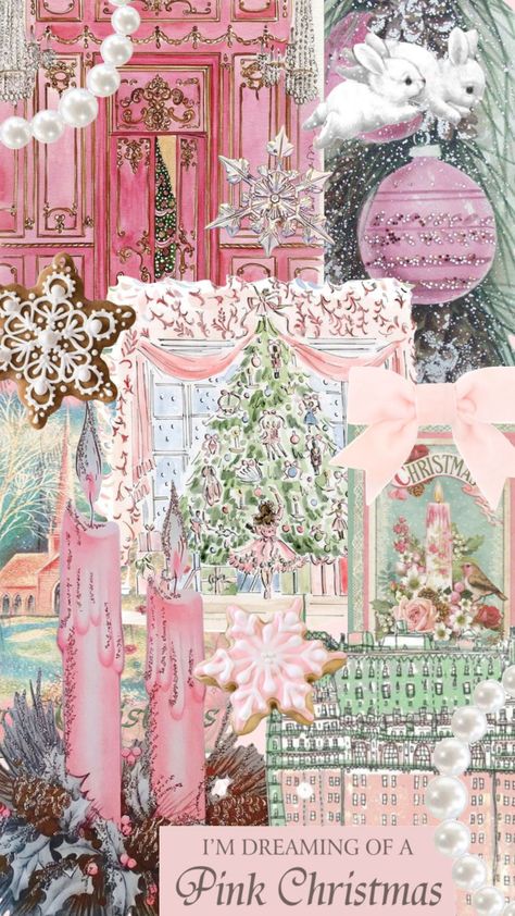 Aesthetic Christmas Collage Wallpaper, Nutcracker Aesthetic Wallpaper, Aesthetic Xmas Wallpaper, Christmas Aesthetic Background, Pink Christmas Lockscreen, Pinkmas Aesthetic, Coquette Christmas Wallpaper, Pink Christmas Aesthetic Wallpaper, Pink Winter Aesthetic