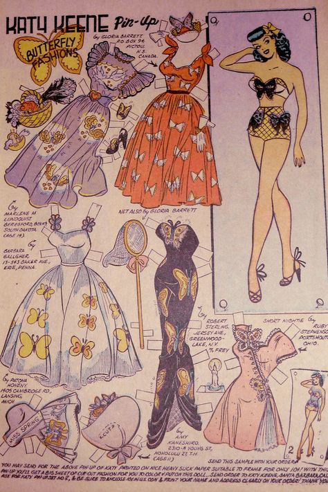 Old Fashion Magazine, Istoria Modei, Katy Keene, Butterfly Fashion, Vintage Paper Dolls, Creation Couture, Old Fashion, Clothes Crafts, Paper Doll