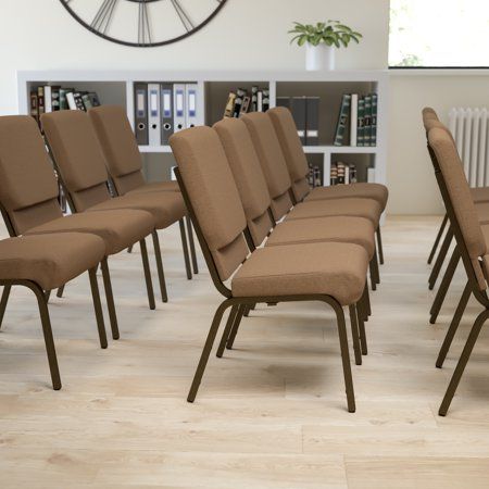 This beautiful church chair will keep your guests supremely comfortable whether you're hosting an all-day seminar, serving a 10 course meal or delivering your most inspirational sermon. This chair offers an advantage over pew seating with the flexibility of creating different seating configurations. The chair's cushioned back and 4" thick seat are generously padded and covered in durable fabric upholstery. The seat has a waterfall edge that reduces pressure on your attendees' legs. A convenient Church Foyer Welcome Table, Event Hall Furniture, Wedding Ceremony 100 Chairs, Church Guest Table, Seating 30 People, Renting Tables And Chairs For Wedding, Church Welcoming Table, Church Connect Table, Wedding Cocktail Tables With Chairs