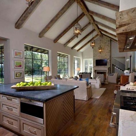 Barndominium on Instagram: “Such a gorgeous home! @atlanticshoresbuildersdev #barnhousestyle #barndominiums #kitchen #postandbeam #repost” Small Barndominium Ideas Interiors, Small Barndominium Ideas, Small Barndominium, Barndominium Ideas Interiors, Rustic Modern Kitchen, Barndominium Ideas With Shop, Metal Building Homes, Pole Barn Homes, Barndominium Ideas