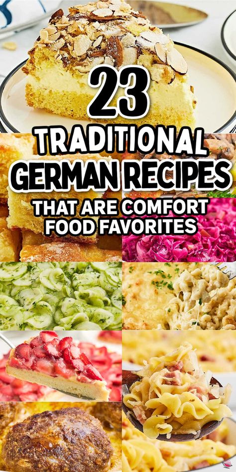 Check out some of the most popular German recipes! From soft, cozy potato dumplings and crispy, juicy Schnitzel with a mushroom gravy to a refreshing cucumber salad, there's something for everyone at the table. And let's not forget dessert—end your meal on a sweet note with a slice of heavenly German Apple Cake. #cheerfulcook #germanfood #germanrecipes #germandishes #oktoberfest #octoberfest #germany Potato Dumplings German, Octoberfest Germany, German Cuisine Recipes, German Recipes Dinner, Traditional German Recipes, German Side Dishes, Easy German Recipes, Traditional German Food, German Apple Cake