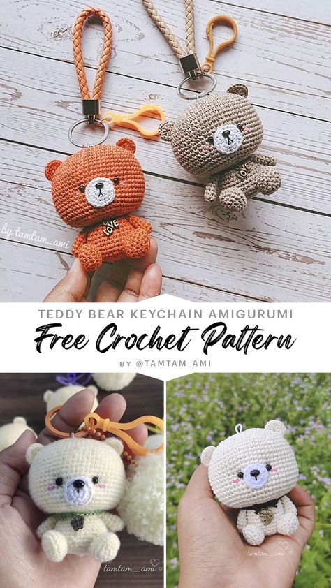 Amigurumi Bear Keychain, Crochet Bear Amigurumi, Crochet Pattern Free Keychain, Amigurimi Keychain, Home Decor Crochet Patterns Free, Free Crochet Keychain Patterns, Kawaii Crochet Pattern Free, Crochet Bear Free Pattern, Amigurumi Keychain Free Pattern