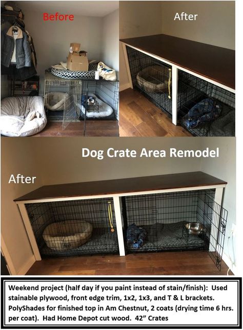 Cat Crate Furniture, Dog Kennel Small Space, Dog Crate Coffee Bar, Storage On Top Of Dog Crate, Discreet Dog Crate, Space Saving Dog Crate Ideas, Dog Crate Cleaning, 2 Dog Crate Ideas, Dog Crate Ideas For 2 Dogs