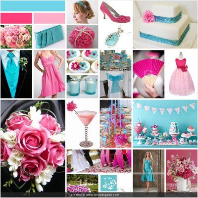 .wedding colors hot pink and turquoise blue | Wedding Inspirations: Turquoise and Pink Wedding Hot Pink And Turquoise Wedding, Tiffany Blue And Pink Wedding, Turquoise And Pink Wedding, Pink And Blue Wedding, Fuschia Wedding, Aqua Blue Wedding, Red And Aqua, Jasmine Wedding, Springtime Wedding