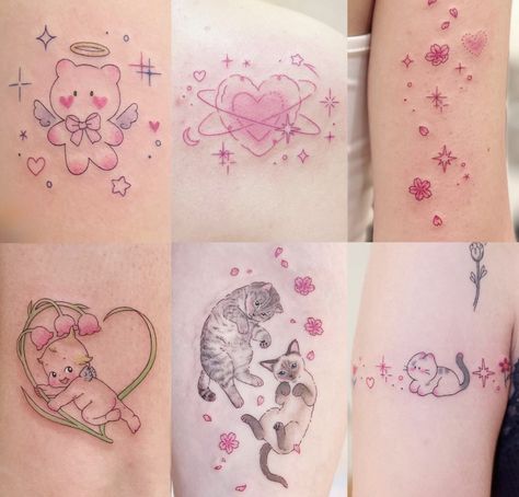 Small Pink Tattoo Ideas, Hand Tattoos Colorful, Korilakkuma Tattoo, Cute Sleeve Tattoos, Tattoo Ideas For Men Symbols, Cute Aesthetic Tattoos, Small Tattoos Hand, Cutesy Tattoos, Hand Tattoo Ideas For Men