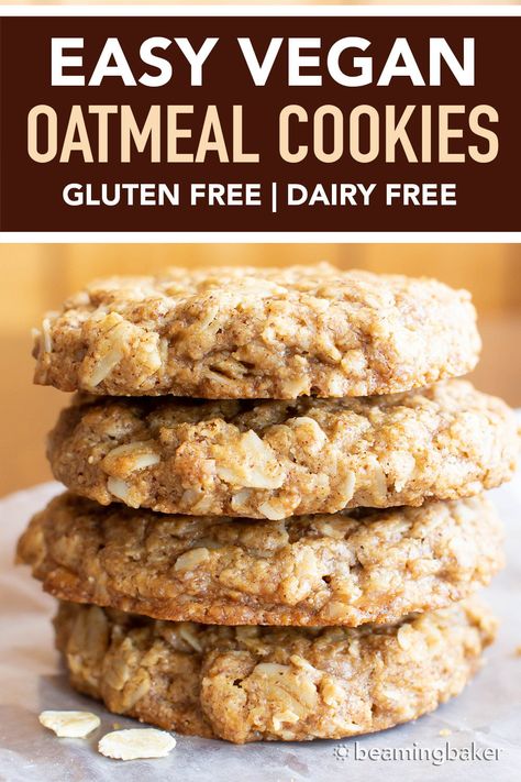 Easy Vegan Oatmeal, Oatmeal Cookies Gluten Free, Healthy Vegan Dessert, Vegan Oatmeal Cookies, Gluten Free Oatmeal Cookies, Cookies Chewy, Vegan Baking Recipes, Vegan Oatmeal, Cookies Gluten Free