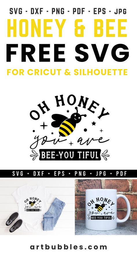 This Bee SVG File is a freebie for crafters to make Bee shirts & Bee mugs using Cricut, silhouette, etc. A zip file contains SVG, DXF, PNG, EPS, JPG & PDF formats. Free Bee SVG design. This design is perfect for printing on a variety of items like t-shirts, mugs, signs, cards, decals, or anything else you can imagine!! #svg #cricut #silhouette #bee #beefreesvg #alwaysbeesvg #beetshirtsvg #beekindfreesvg #beesvg #honeyfreebeesvg #beesvgfile #beedesign #honeybeesvg #honey&beesvg #freebeedesign Bee Mugs, Bee Shirts, Bee Svg, Bee Free, Using Cricut, Free Svg Cut Files, Bee Design, Bee Happy, Svg Free