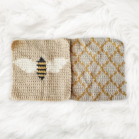 Crochet Bee Blanket, Bee Crochet Blanket, Crochet Blanket Square, Honeycomb Crochet, Bee Blanket, Bee Crochet, Crochet Squares Afghan, Crochet Square Blanket, Crochet Towel