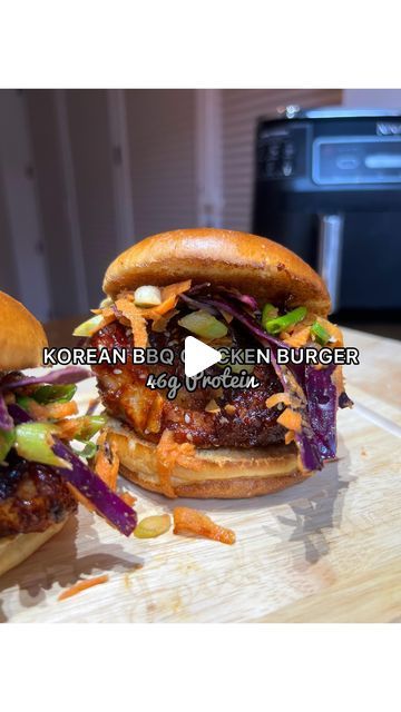 81K views · 3.9K likes | Jess | Fitness & Food | 🤍 on Instagram: "😍📌CRISPY KOREAN BBQ CHICKEN BURGERS | 46g PROTEIN 🤍

Korean fried chicken is one of the TASTIEST things, I cant get enough and this burger is no exception, crispy chicken slathered in a spicy bbq sauce married together with creamy slaw is just HEAVEN! 

499kcals 46.6gprotein 67.1g carbs 4.9g fat

Make sure to like 👍, save 📌 & follow for more

You will need for serves 2:
300g @musclefooduk chicken breast (*gifted*)
20g egg white 🍳 
10g cornflour 
20g panko breadcrumbs 
1tsp garlic granules 🧄 
1tsp salt 🧂 
1/2tsp black pepper
1tsp sesame seeds
2 brioche buns

For the sauce: 
20g Gochujang paste 🌶️ 
10g Honey 🍯 
10g brown sugar
20g Ketchup 🍅 
2tbsp Soy sauce
1 cloves of garlic 🧄 
0.5tbsp rice wine
2tbsp water 💦 Asian Chicken Burgers, Korean Chicken Burger Recipe, Spicy Ground Chicken Burgers, Spicy Crispy Chicken Burger, Bbq Chicken Burgers, Bbq Pork Burgers, Korean Fried Chicken Gochujang, Creamy Slaw, Gochujang Paste