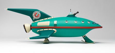 http://www.volpinprops.com/portfolio/planet-express-ship-futurama/ Planet Express Ship, Vintage Spaceship, Fantastic Planet, Rocket Art, Rocket Ships, Retro Rocket, Sci Fi Models, Space Toys, Ship Model