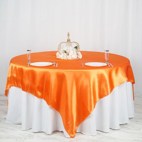 https://www.efavormart.com/products/90-orange-satin-overlay-seamless-square-table-overlays?variant=43648072466 Yellow Party Decorations, Yellow Party, Table Overlays, Orange Square, Orange Satin, Banquet Tables, Square Tablecloth, Party Table Decorations, Satin Color