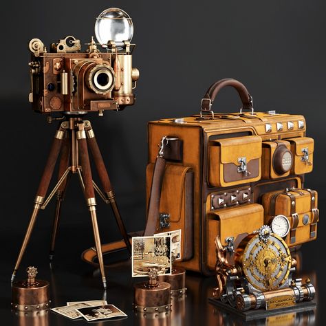 Victorian Camera, Egypt Steampunk, Steampunk Furniture Decor Ideas, Victorian Steampunk Aesthetic, Steampunk Setting, Steampunk Camera, Steampunk Technology, Camera Artwork, Band Studio