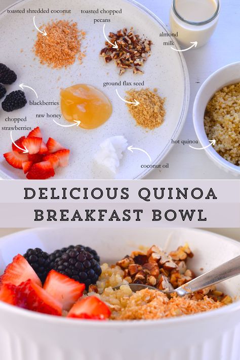 Try this quick, gluten-free, superfood quinoa breakfast bowl with a delicious topping combination! And there are plenty of ideas here to customize your easy hot quinoa breakfast cereal to your own liking! #healthyeating #healthybreakfast #quinoa #breakfastbowl #easybreakfast #breakfastcereal #glutenfree #vegan Berry Quinoa Breakfast Bowl, Quinoa Breakfast Recipes, Day Of Healthy Eating, Quinoa Cereal, Longevity Recipes, Breakfast Quinoa, Quinoa Dishes, Acai Bowls Recipe, Quinoa Breakfast Bowl