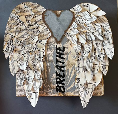 The Angel Wings are Mixed Media art which I designed myself.  It has  been constructed on a wooden canvas.  It is perfect for any room and especially perfect for a gift. Sea Glass Window Art, Background Collage, Diy Angel Wings, Angel Wings Art, Diy Angels, Mixed Media Wall Art, Glass Window Art, Wings Art, Media Wall