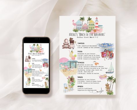 Bahamas Bachelorette, Weekend Schedule, Party Itinerary, Bachelorette Weekend Itinerary, Bachelorette Itinerary, Weekend Itinerary, Harbour Island, Text Print, Invite Template