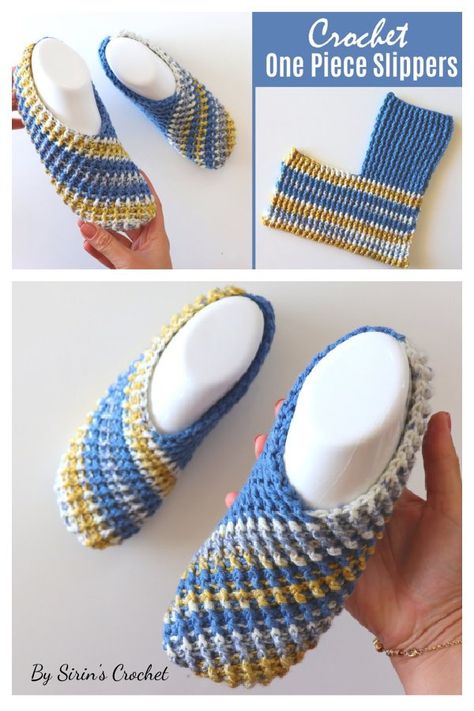 Easy One Piece Slippers Free Crochet Pattern Crochet Crossover Slippers, Crochet Slippers Adult Free Pattern, Diy Crochet Slippers, Crocheted Slippers, Easy Crochet Slippers, Crochet Slipper, Crochet Slippers Free Pattern, Crochet One Piece, Crochet Shoes Pattern