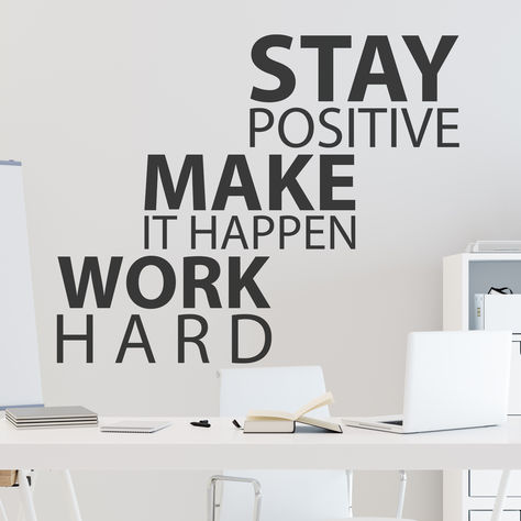 Elevate your home with the motivational wall decal Stay Positive, Work Hard, Make It Happen. Perfect for home offices, living rooms, or bedrooms, this inspirational quote wall art encourages a determined and optimistic mindset. Enhance your home decor with this stylish and meaningful wall decal, designed to inspire perseverance and success Stay Positive Work Hard Make It Happen, Office Quotes Motivational, Gym Words, Optimistic Mindset, Motivational Office Decor, Inspirational Wall Quotes, Wall Art Vinyl, Inspirational Quote Wall, Inspirational Wall Decals