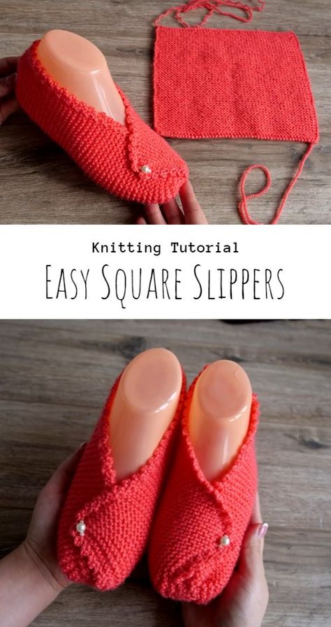 Knit Easy Square Slippers Slippers Pattern Knitted, Knitted Slippers Free Pattern Easy, Rectangle Slippers, Diy Crochet Slippers, Knitting Squares, Easy Crochet Slippers, Knit Slippers Free Pattern, Knit Slippers, Crochet Slippers Free Pattern