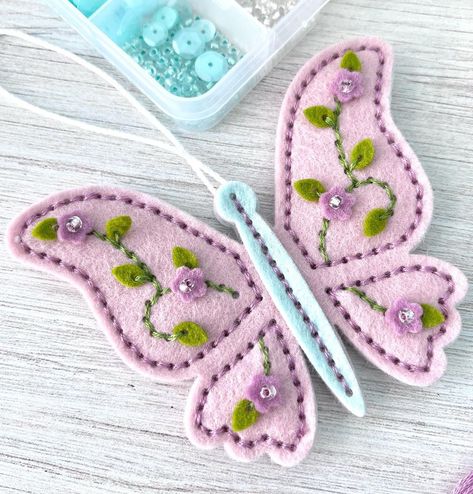 Miriam Cairns Leech (@tomandmiriam) • Instagram photos and videos Felt Butterfly Ornaments, Felt Butterfly Pattern, Poshta Design, Felt Butterflies, Felt Butterfly, Crochet Butterfly Pattern, Wool Felt Projects, Felt Crafts Patterns, Felt Crafts Christmas