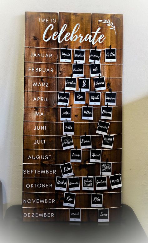 Birthday Calendar Office, Birthday Chart For Home, Wood Birthday Calendar, Employee Birthday Board Ideas, Diy Family Birthday Calendar, House Charts For Classroom, Diy Birthday Calendar Ideas, Family Celebrations Board Diy, Employee Birthday Board