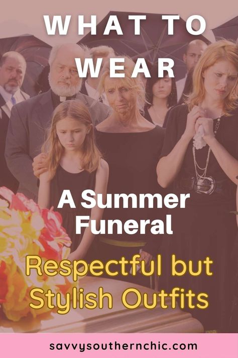 What about dressing for a funeral in warmer weather? While no one wants to think about picking out a funeral outfit, this daunting task does need some attention, too. Just because it’s hot outside doesn’t mean you have to compromise on your choices for a summer service. Follow these tips for what to wear to a summer funeral. Outfit ideas for women for a summer funeral that are modest, stylish and suited for the heat. Dress For Memorial Service, Summer Celebration Of Life Outfit, What To Wear To A Casual Celebration Of Life, Celebration Of Life Outfits Women, What To Wear To A Viewing, Celebration Of Life Outfit Women Summer, Furneal Ideas Outfits, Casual Celebration Of Life Outfit, Calling Hours Outfit