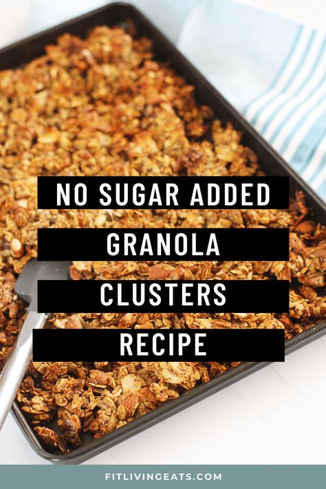 Try this easy-to-make, no sugar added healthy granola recipe. It's perfect to sprinkle over yogurt for breakfast or to snack on in the afternoon. Video and recipe info: https://www.fitlivingeats.com/no-sugar-added-granola-clusters/ No Sugar Added Granola Recipe, No Sugar Added Snacks, Sugarfree Granola Recipe, Homade Granola Recipe, Low Point Granola, Golo Granola Recipe, Low Sodium Granola Recipe, Ww Granola Recipe, Granola Recipe Without Honey