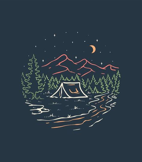 Adventure Artwork, Camping Illustration, Travel Infographic, Cute Easy Doodles, Mountain Illustration, Line Art Illustration, Star Illustration, Minimal Wallpaper, Tshirt Design Inspiration