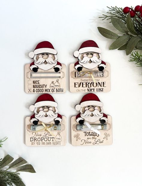 RecycledFarmhouse - Etsy UK Christmas Laser Cut Ideas, Money Gift Ideas, Glowforge Christmas, Money Gift Card, Laser Christmas, Santa's List, Wood Craft Patterns, Laser Cut Wood Crafts, Christmas Money