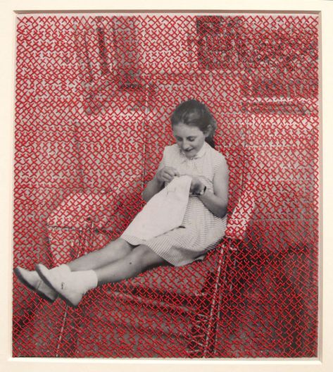 Flore Gardner, "Chiasmus" (2012), embroidered found photograph, 9 x 8 in Flore Gardner, Jose Romussi, Embroidered Photography, Embroidered Photo Art, Embroidered Photographs, Sculpture Textile, Collage Foto, Embroidered Photo, Altered Photo