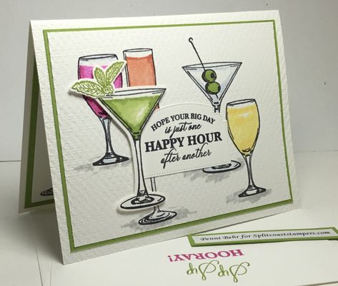 Cheers Cards Handmade, Cocktail Cards Handmade, Stampin Up Sip Sip Hooray Cards, Stampin Up 50th Birthday Cards Female, Drinking Cards, Wine Cards, Cocktail Cards, Beer Card, Cheers Card