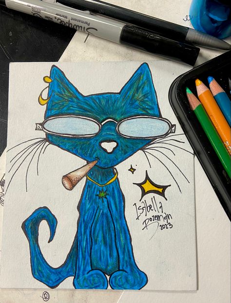 #doodle #petethecat #prismacolor #sharpieart #aesthetic #aestheticdrawing #stoner #cat Insta Memes, Body References, Kitten Drawing, Handmade Things, Sharpie Art, Pete The Cat, Easy Drawings Sketches, Drawing Board, Book Art Drawings