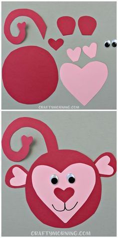 Here's an adorable heart shaped monkey craft for kids! Perfect for a valentines day art project. (Heart shaped animal) Monkey Craft, Monkey Valentine, Valentines Bricolage, Valentines Day Art, Monkey Crafts, February Crafts, Valentine's Day Crafts For Kids, Preschool Valentines, Valentines Day Crafts