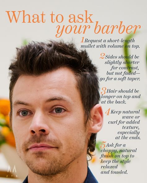 Mullet fan? Not going to lie, I’m pretty happy that the mullet trend is finally evolving! Harry Styles’ hairstyle - textured mullet - is new on the MFH Hairstyle Directory. All linked on profile. _____ #ManForHimself #HairstyleDirectory #Mullet #HarryStyles Mullet And Mustache Aesthetic, Harry Styles Mullet, Mullet With Middle Part, Harry Styles Hairstyle, Mullet And Mustache, Mustache Aesthetic, Textured Mullet, Harry Styles Images, Harry Styles Hair