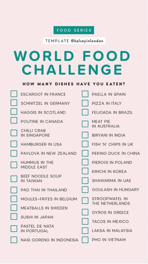 World Food Challenge Instagram Story Template List Challenges, Instagram Challenge, World Food, Travel Girl, Food Challenge, Story Templates, Travel Checklist, Travel List, Isle Of Skye