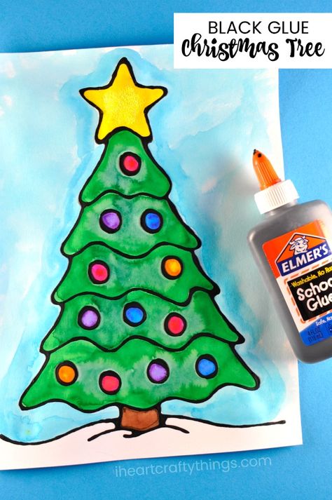 Beautiful black glue Christmas tree art project for kids. Fun Christmas arts and crafts, black glue art for kids and Christmas tree craft. #christmasart #blackglueart #christmascraftsforkids #christmascrafts #artprojectsforkids #artproject #christmastreecrafts Glue Art For Kids, Black Glue Art Projects, Black Glue Art, Tree Art Project, Christmas Angel Crafts, Christmas Arts, Black Glue, Art Project For Kids, Christmas Art Projects